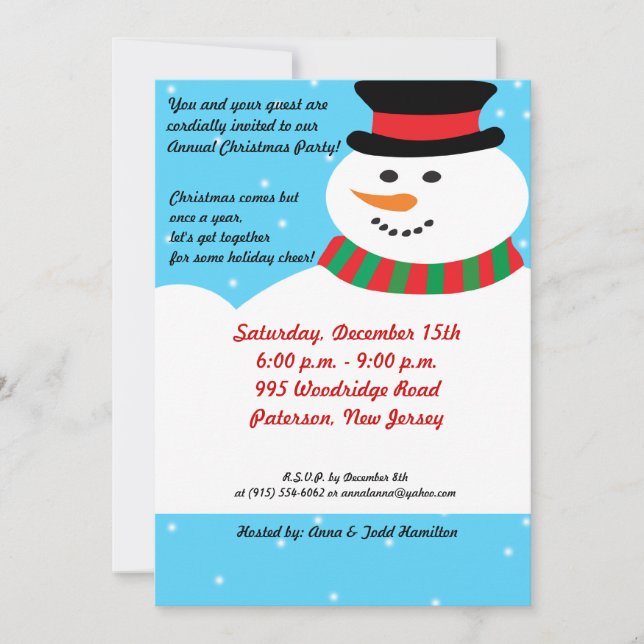 Invitación de Snowman 5x7 (Anverso)