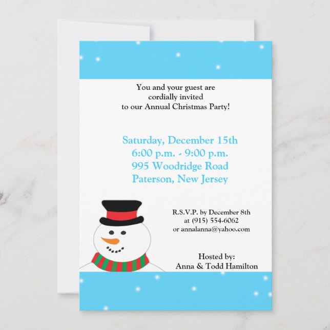 Invitación de Snowman 5x7 (Anverso)