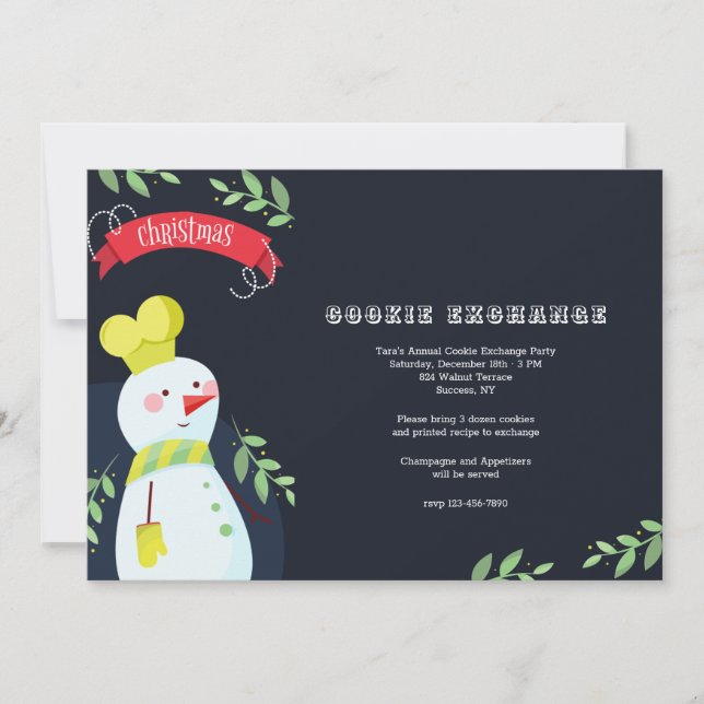 Invitación de Snowman Baker Cookie Exchange (Anverso)