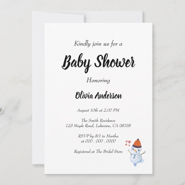 Invitación de Snowman Boho Baby Shower (Anverso)