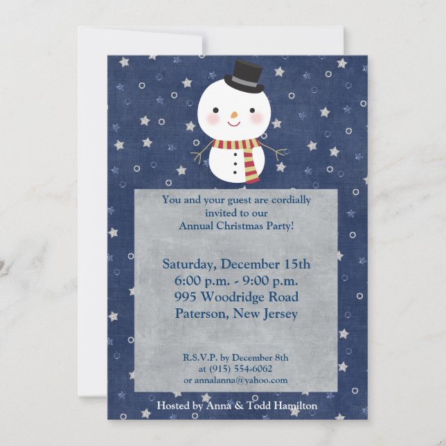 Invitación de Snowman de sombrero superior las 5 h (Anverso)