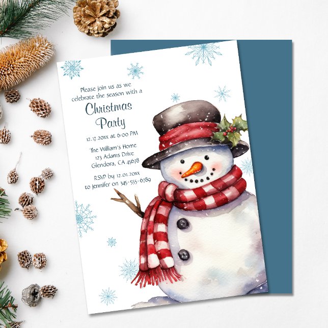 Invitación de Snowman, Fiesta navideño de feriado (Invite your guests to your Christmas party with this warm and charming holiday-themed invitation!)