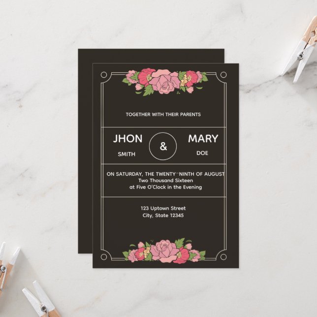 Invitación de Sobre Personalizado Chic Negro (Anverso/Reverso In Situ)