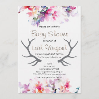 Invitación de Soft Floral y Antler Baby Shower