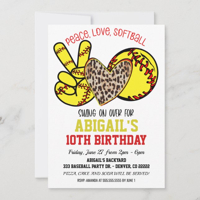 Invitación de Softbol Suave Paz Amor (Anverso)