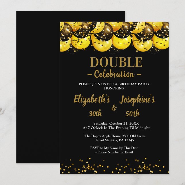 Invitación de Soiree de Cumpleaños Dual Elegante N (Anverso / Reverso)