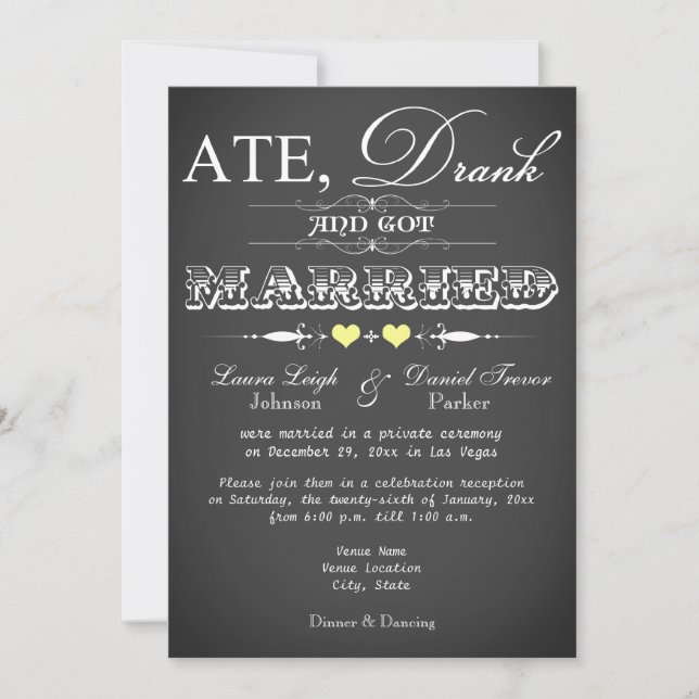 Invitación de solo recepción de boda estilo pizarr (Anverso)