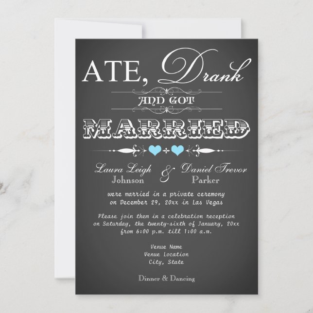 Invitación de sólo recepción de boda estilo pizarr (Anverso)