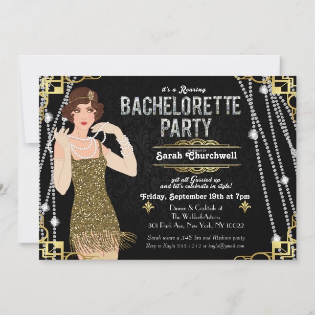 Invitación de soltera de chica flapper de Gran Gat (Anverso)