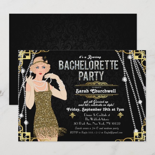 Invitación de soltera de chica flapper de Gran Gat (Anverso / Reverso)