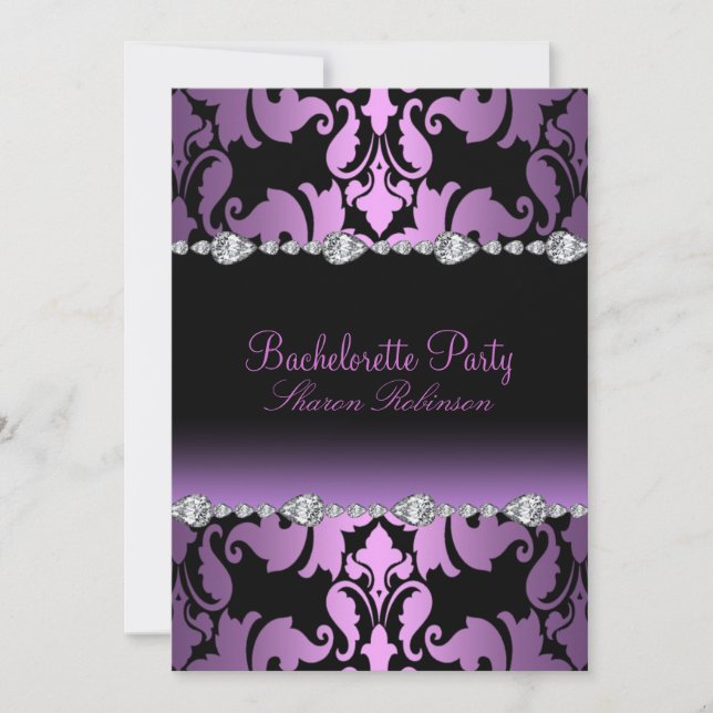 Invitación de soltera de damasco morado elegante (Anverso)