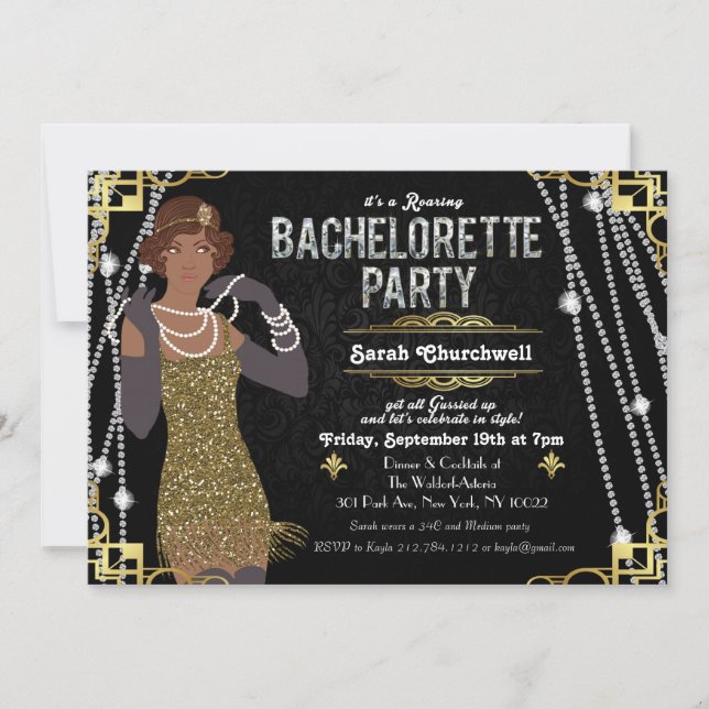 Invitación de Soltera de Flapper Afroamericana (Anverso)