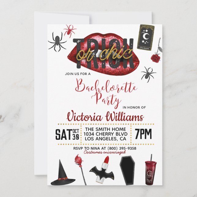 Invitación de soltera de Halloween Chic o Truco (Anverso)