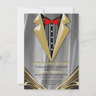 Invitación de soltero con raso de plata y flor de