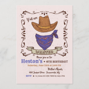 Invitación de Sombrero de Vaquero y Bandana Azul