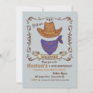Invitación de sombrero de vaquero y bandana azul 2