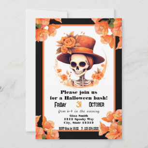 Invitación de sombrero floral de esqueleto de Hall