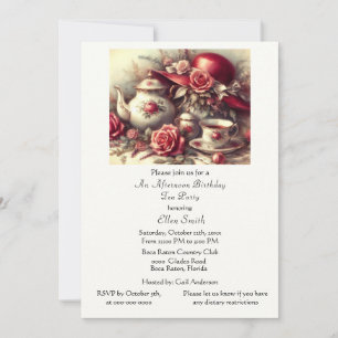 Invitación de sombrero rojo para fiesta de té de c