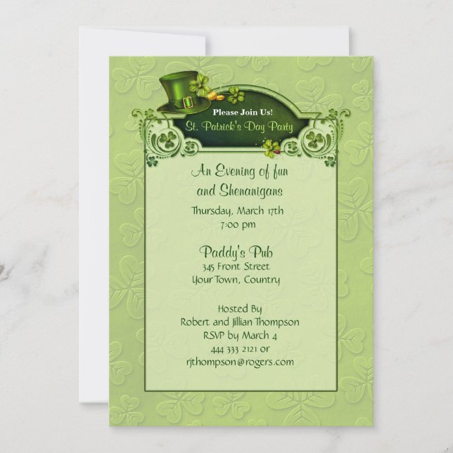 Invitación de sombrero superior y shamrock - Perso (Anverso)