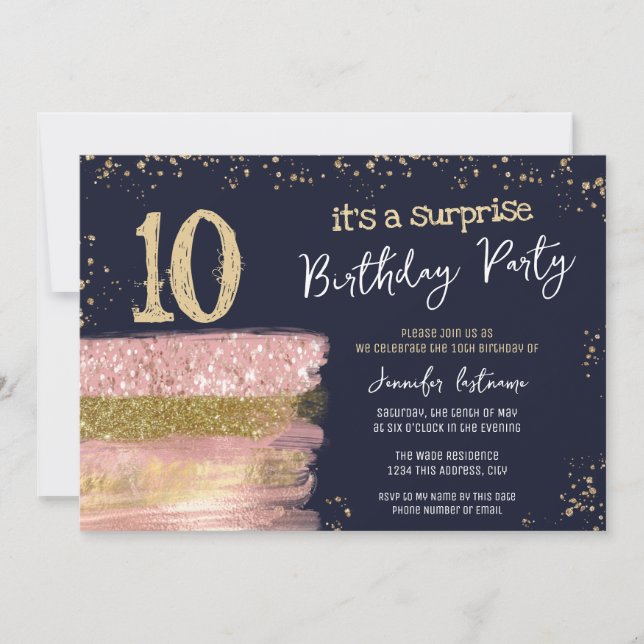 Invitación de sorpresa de cumpleaños número 10 (Anverso)