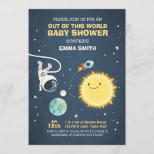 Invitación de Space Baby Shower fuera de este mund
