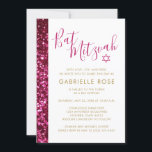 Invitación de Sparkly Bat Mitzvah, Purpurina rosa<br><div class="desc">Moderno y de moda purpurina rosa intenso y hondo y la invitación Bat Mitzvah. El trabajo de arte es una imagen plana impresa, NO es un verdadero purpurina, así que no va a hacer un lío, ¡pero sigue pareciendo brillante y ciego! Para una ceremonia y celebración moderna, divertida y elegante...</div>