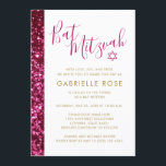 Invitación de Sparkly Bat Mitzvah, Purpurina rosa<br><div class="desc">Moderno y de moda purpurina rosa intenso y hondo y la invitación Bat Mitzvah. El trabajo de arte es una imagen plana impresa, NO es un verdadero purpurina, así que no va a hacer un lío, ¡pero sigue pareciendo brillante y ciego! Para una ceremonia y celebración moderna, divertida y elegante...</div>