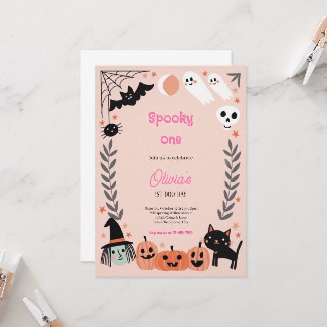 INVITACIÓN DE SPOOKY ONE PINK HALLOWEEN (Anverso/Reverso In Situ)