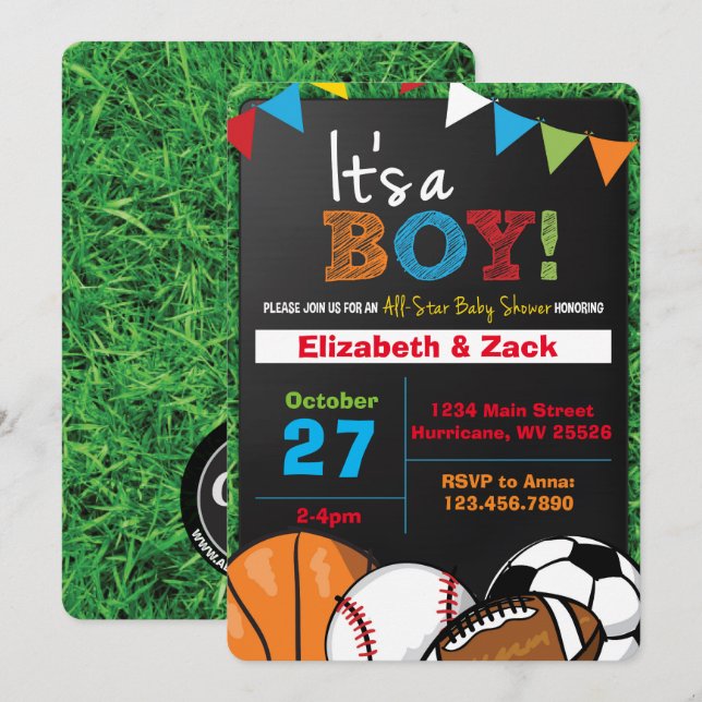 Invitación de Sports Baby Shower (Anverso / Reverso)