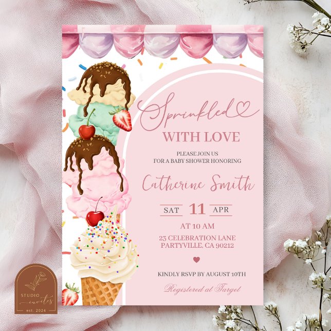 Invitación de Sprinkle de Bebé de Helado Dulce Ros (Subido por el creador)