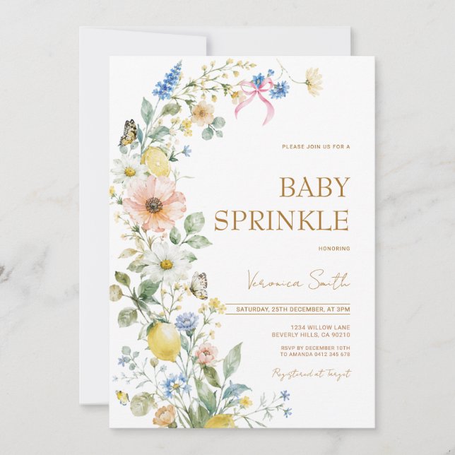 Invitación de Sprinkle de Bebé de Limón Rosa (Anverso)