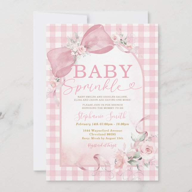 Invitación de Sprinkle de bebé floral con lazo Gin (Anverso)