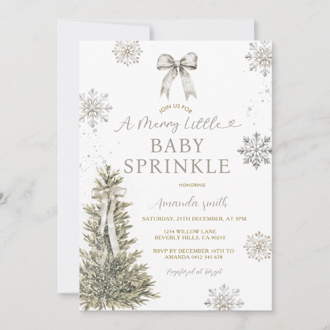 Invitación de Sprinkle de Bebé Plateado Copos de N (Anverso)