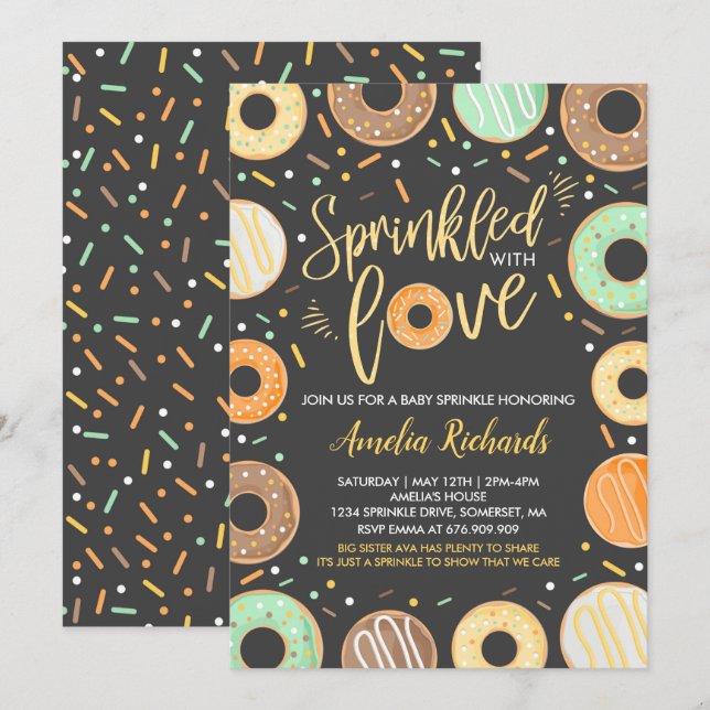 Invitación de Sprinkle de Donut Baby Rociada con A (Anverso / Reverso)