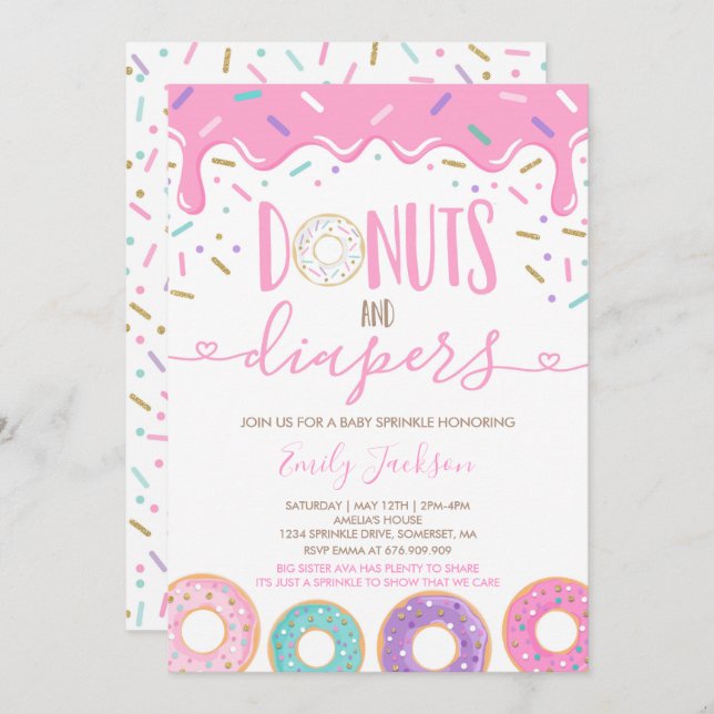 Invitación de Sprinkle de Donuts y Pañales para Be (Anverso / Reverso)