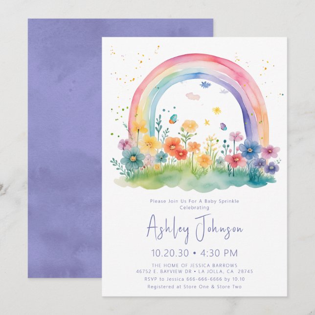 Invitación de Sprinkle de Niña Bebé Arcoíris de Fl (Anverso / Reverso)