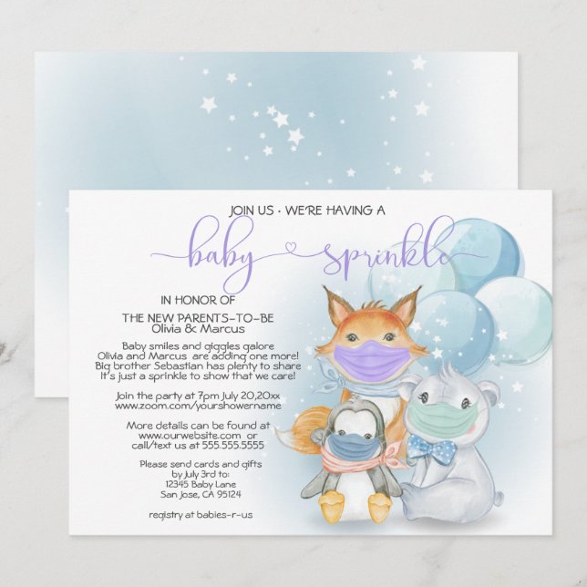 Invitación de Sprinkle para Bebé con Animales Árti (Anverso / Reverso)