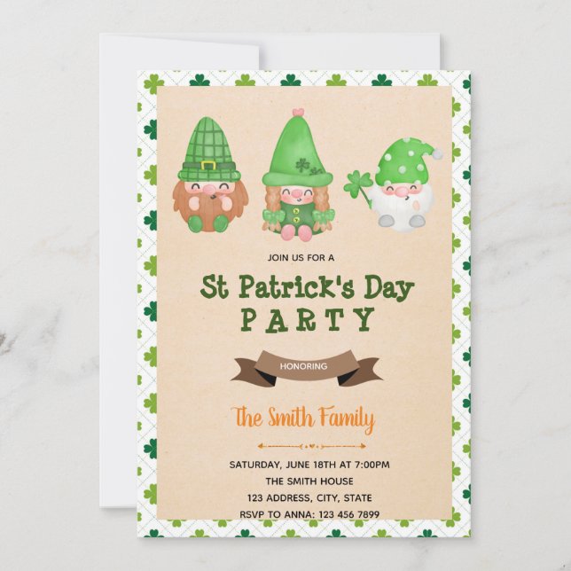 Invitación de St patrick gnome (Anverso)