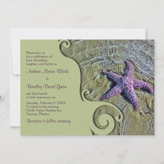 Invitación de Starfish Destination o Beach Wedding (Anverso)