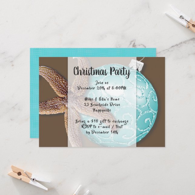 Invitación de Starfish n Ornament Coastal Navidad  (Anverso/Reverso In Situ)