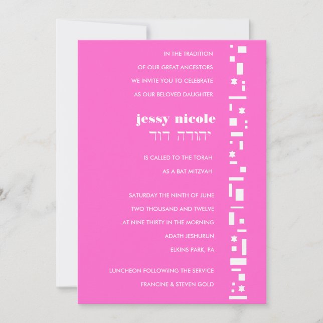Invitación de Stars & Squares Bar Bat Mitzvah (Anverso)