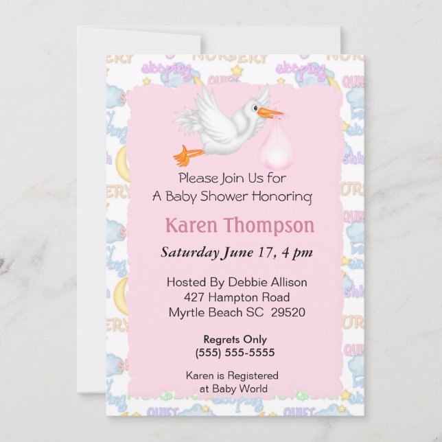 Invitación de Stork Baby Shower (Anverso)