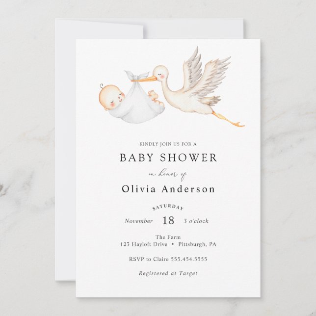 Invitación de Stork Baby Shower (Anverso)