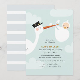 Invitación de Stork Baby Shower con nubes