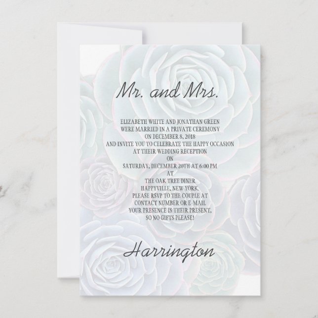 Invitación de Suculentas para Boda Privada Recepci (Anverso)