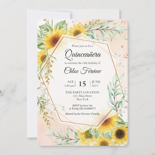 Invitación de Sunflowers Quinceañera (Anverso)