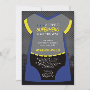 Invitación de superhéroe a Baby Shower, azul, negr