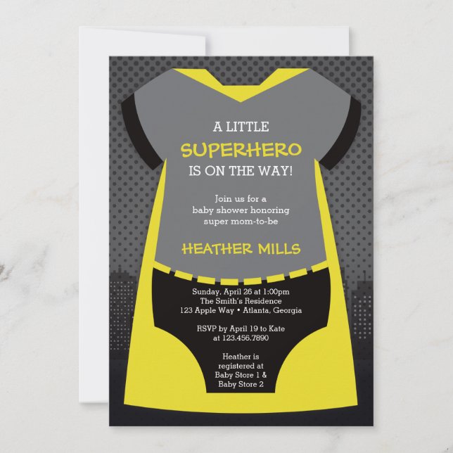 Invitación de superhéroe a Baby Shower para Reena (Anverso)