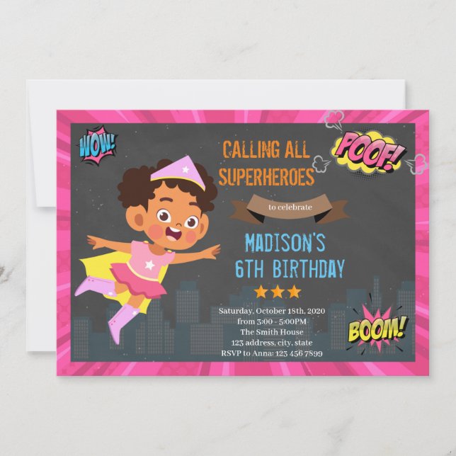 invitación de superhéroe niño africano (Anverso)