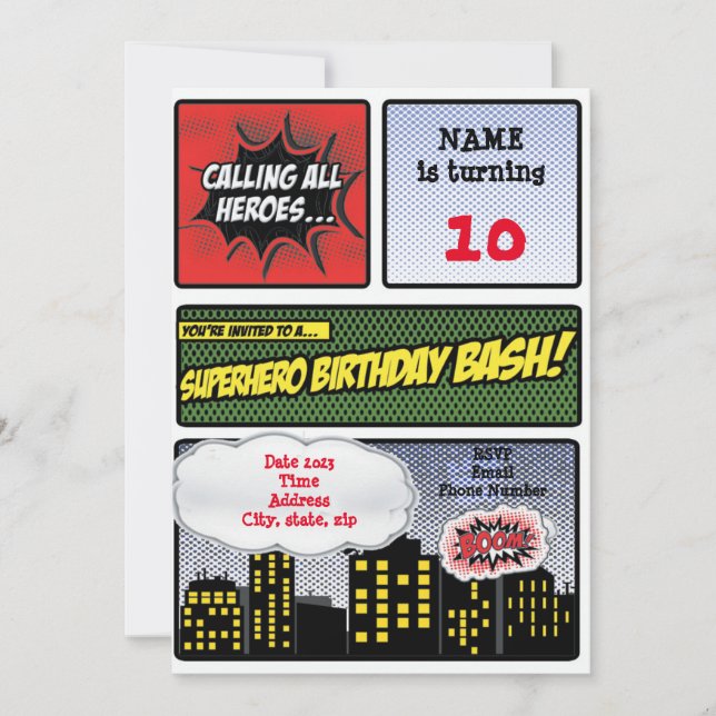 Invitación de superhéroes (Anverso)